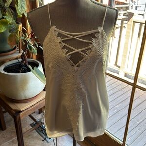 Wanna B Womens Camisole Cami Top Small White Lace-Up Spaghetti Strap tank NWT